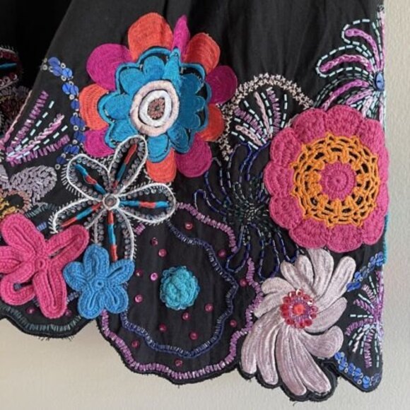 Colorful Midi Skirt Waist 28 Crochet Beaded Embroidered Black Vanity Collection - Picture 6 of 8